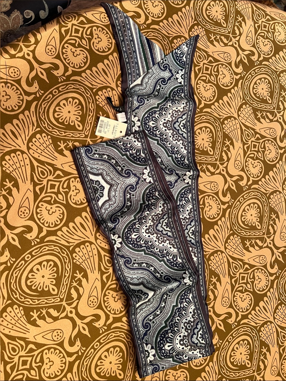 Talbots Paisley-Print Scarf in Navy Brown Green and White